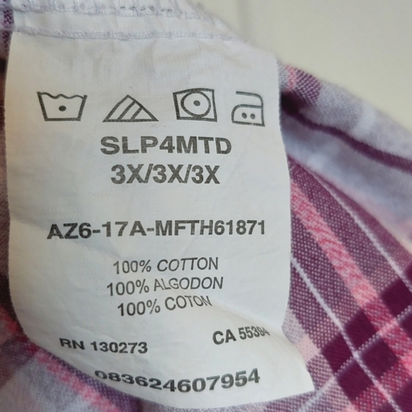 Lee Riders Womans 3X Plaid Top Long Sleeve Roll Tab 3/4 Sleeve Purple Gray - Picture 3 of 15